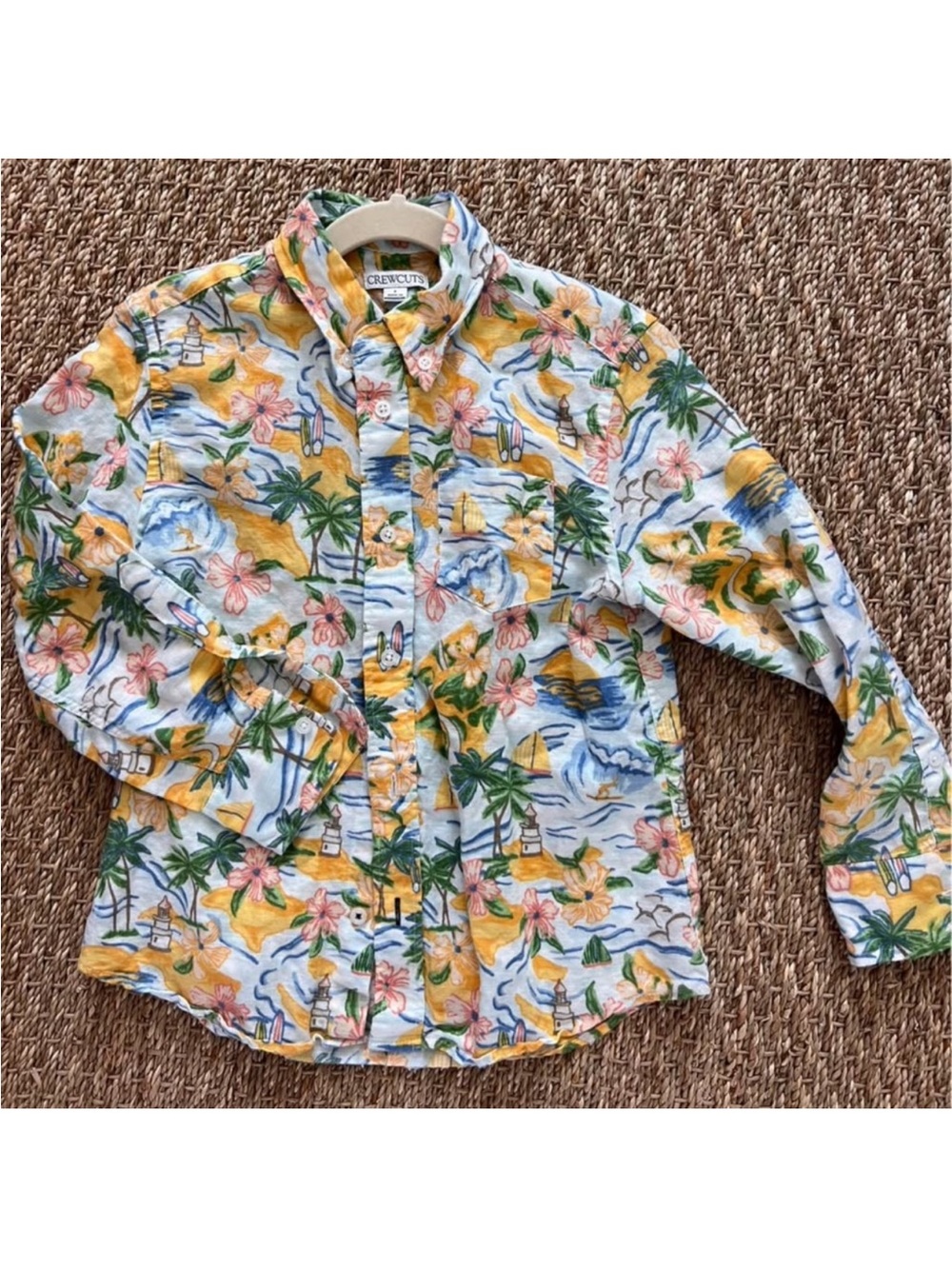 Crewcuts Tropical Island Button-Down Shirt - Yellow, Blue, Green
